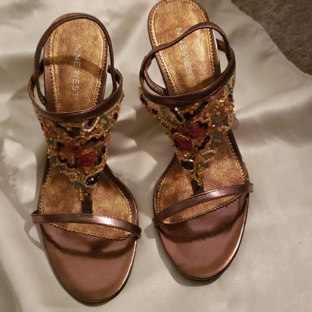 Nine West Gold & Textile Heels